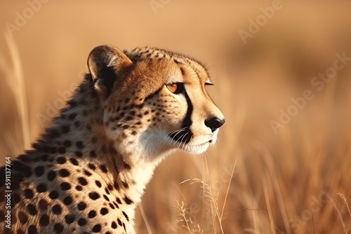 Close-up of cheetah lying in grass in Namibia. Generative AI