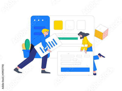 Business people working in flat vector concept operation hand drawn illustration 