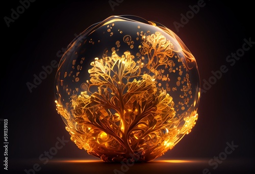 golden glowing light isolated on transparent background. Generative AI