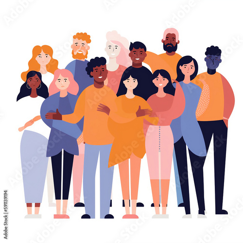 A flat illustration of a scene on a white background with Diversity and inclusion employees from diverse backgrounds, showcasing the importance of diversity and inclusion in the workplace style 2