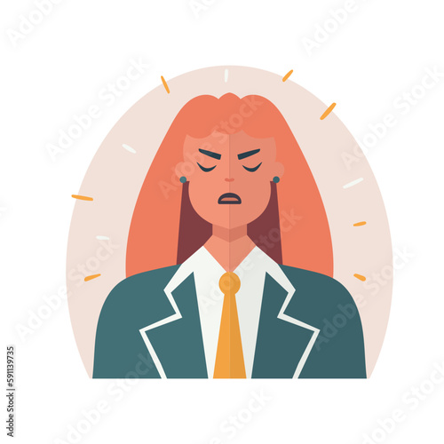 Angry woman face. Vector flat character, negative emotions concept.