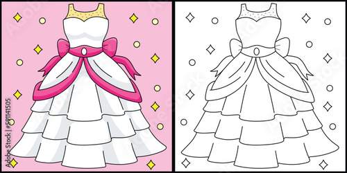 Wedding Gown Coloring Page Colored Illustration