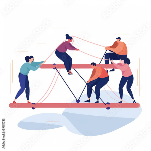 A flat illustration of a scene on a white background with Team building exercises team-building exercises, such as trust falls or obstacle courses, that help build teamwork and collaboration style 2 photo