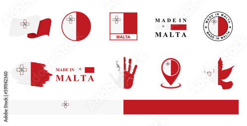 Malta national flags icon set. Labels with Malta flags. Vector illustration