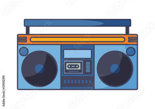 Retro radio concept. Audio equipment and stereo sound, record. Broadcast and volume. Old speaker and receiver. Template, layout and mock up. Cartoon flat vector illustration