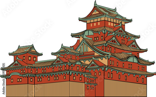 Famous himeji castle isolated vector.