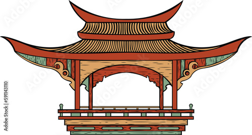 Oriental gazebo building isolated vector. Chinese architecture.