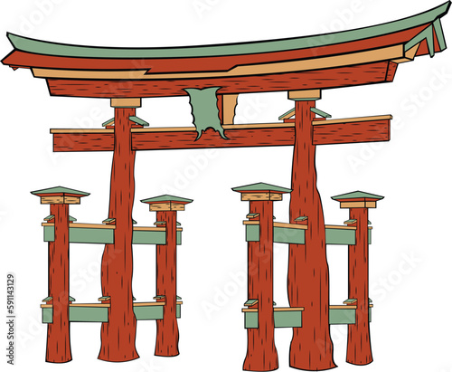 Vector illustration of Miyajima Torii gate in Japan.