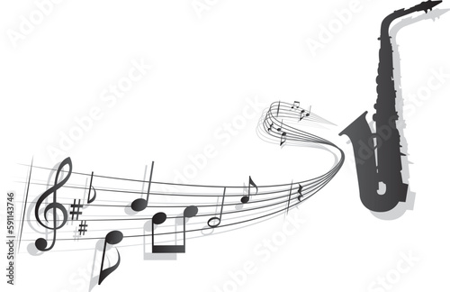 Musical score with trumpet silhouette vector.