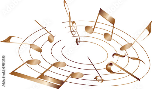 Vector musical score in the shape of circle. Round musical score vector element.