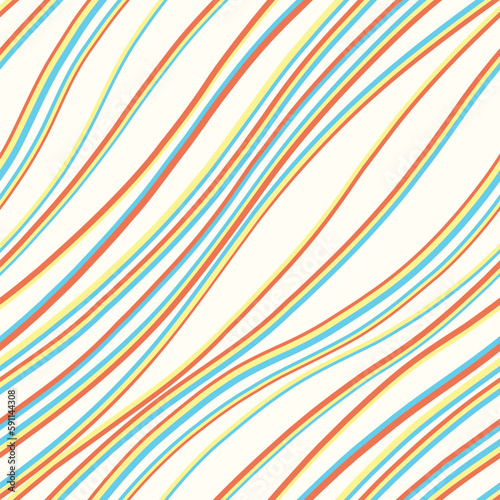 Colored diagonal wavy lines. Endless vector background. Curly seamless pattern. 
