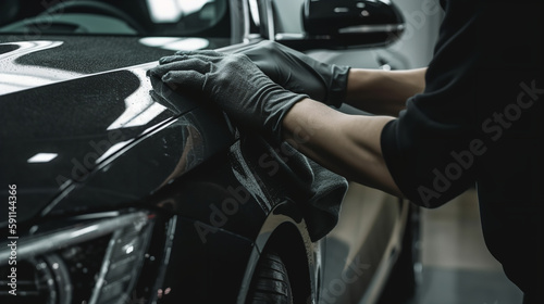 Shoot of a male hands carefully polishing his car with a microfiber cloth