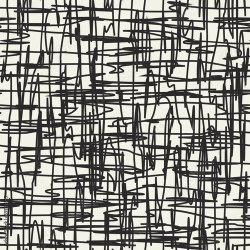Grid vector background with splotch lines. Scrawl seamless pattern. Damaged grid. Trembling lines.