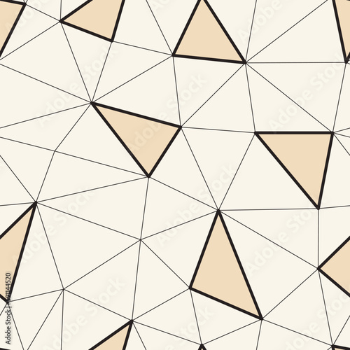 Hexagon structure with one triangle colored seamless pattern. Vector polygonal cool mesh connection.