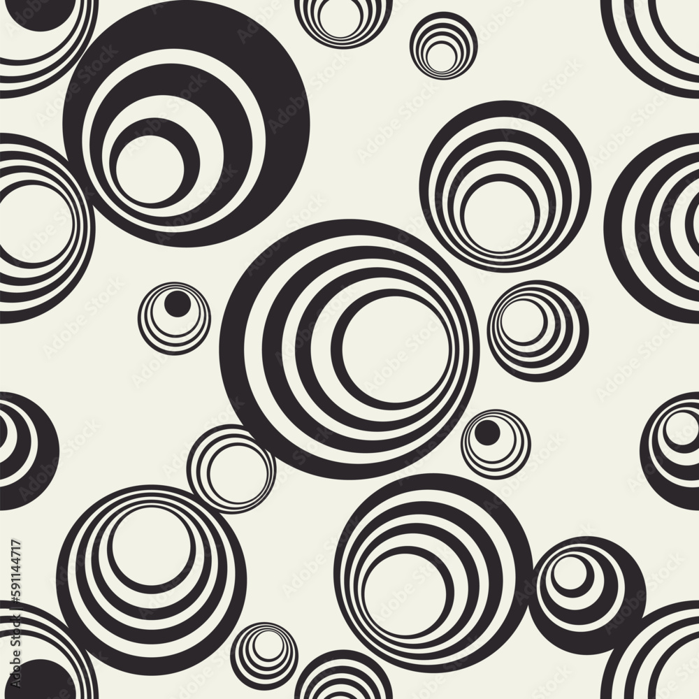 Fototapeta Round shapes repeating compozition. Monochrome wallpaper. Circle vector decor. Package seamless pattern.