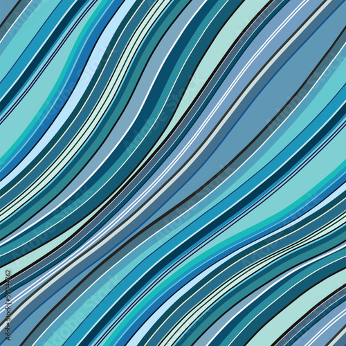 Smooth waves seamless pattern. Diagonally colored wavy lines vector background.