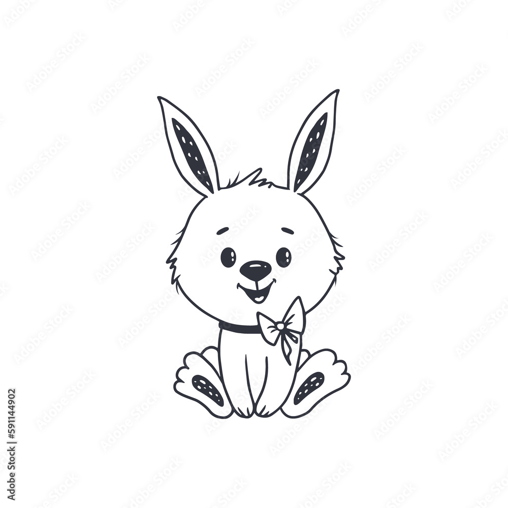 Fototapeta premium Cute cartoon rabbit isolated on white. Doodle style.Easter bunny.