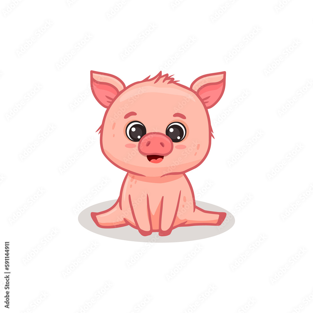 Cute cartoon pig isolated on white. Cute cartoon pig isolated on white.