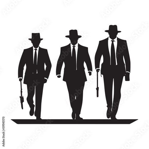 Mafia silhouette vector, Detective silhouette vector isolated on white background	