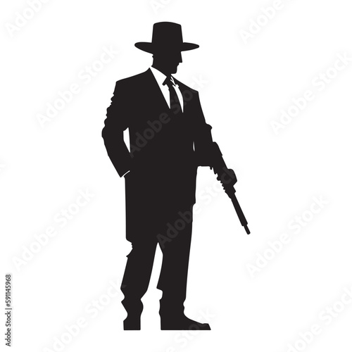 Mafia silhouette vector, Detective silhouette vector isolated on white background	
