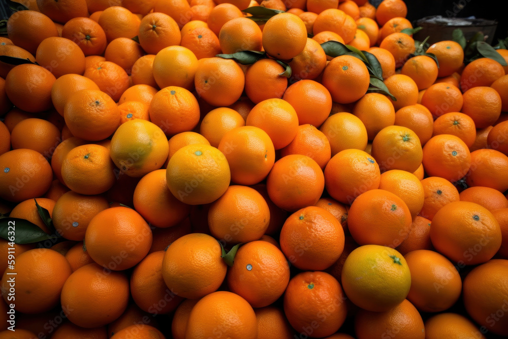Orange, A lot of oranges in a market, generative ai, Fresh tasty fruit
