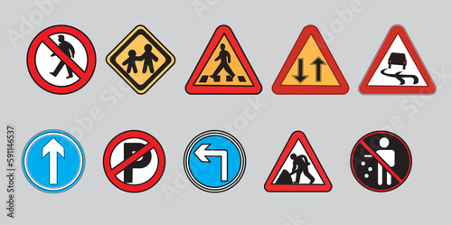 Free Download traffic signs,Road signs warn about the situation of traffic rules, vector red triangle. set of symbols. - GFXLoad