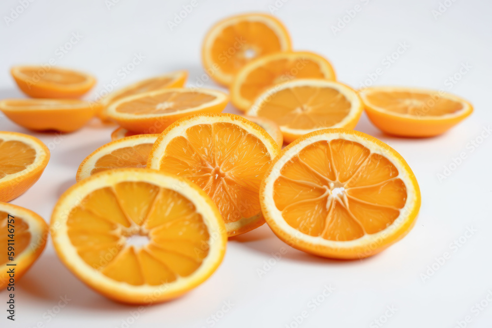 Sliced Oranges, Oranges on a white background, generative ai, Fresh tasty fruit Sliced Oranges, Oranges on a white background, generative ai, Fresh tasty fruit