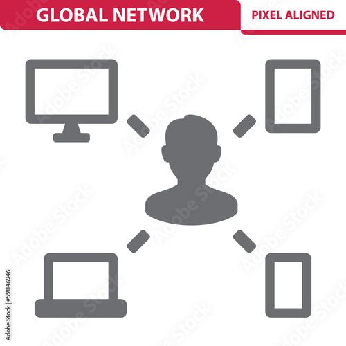 Global Network Icon. Man, Communication, Social Media