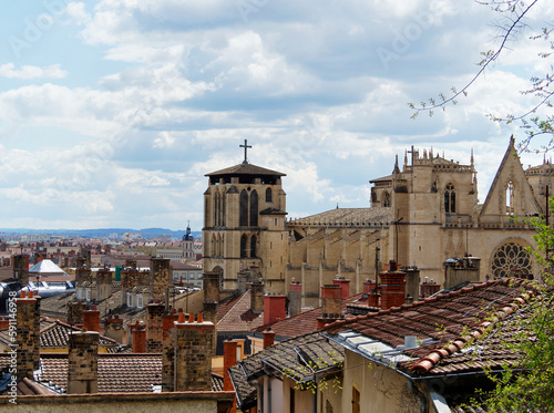 View of St Jean cathedral from montée des Chazeaux, Lyon, France photo