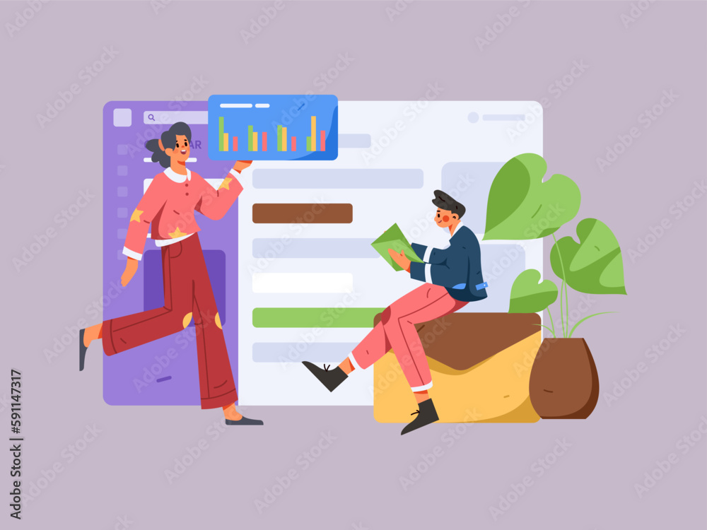 Business people working in flat vector concept operation hand drawn illustration
