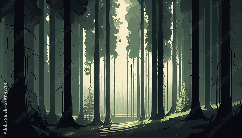 Obraz premium Abstract forest fantasy landscape illustration graphic, by generative AI 