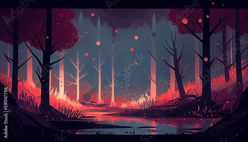 Abstract forest fantasy landscape illustration graphic, by generative AI 