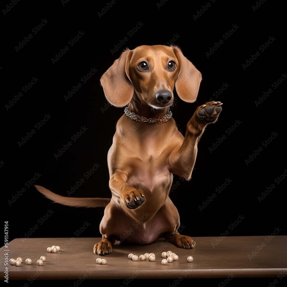 Dachshund i am here pose created using generative artificial intelligence tools. Stock