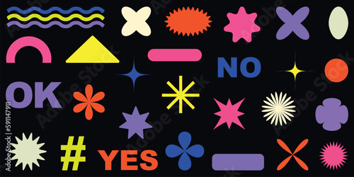 Shape set y2k style for banner. Y2k aesthetic. Trendy geometric forms. Simple shapes. Trendy 90s. Shape set y2k style for poster. 