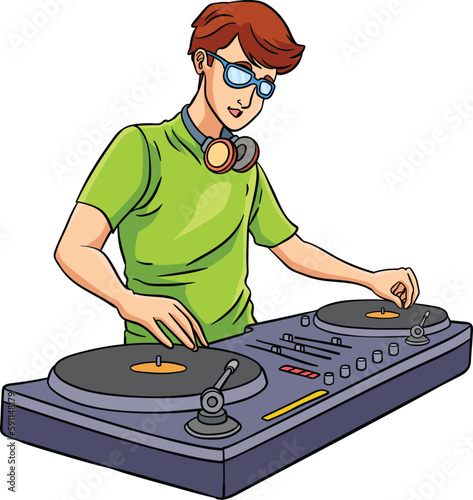 Disk Jockey Cartoon Colored Clipart Illustration