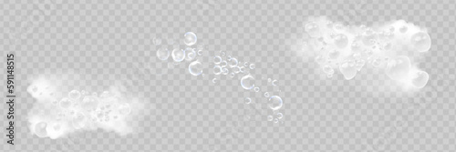 Bath foam with shampoo bubbles isolated on a transparent background. Vector shave, foam mousse with bubbles top view template for your advertising design.