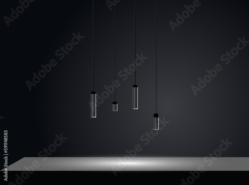 Background vector 3d black rendering with podium and minimal white wall scene, minimal abstract grey background 3d rendering abstract geometric shape gray color. Empty showcase for cosmetic product.