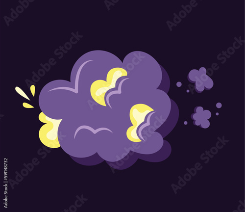 Concept Boom explosion clouds. This is a flat  cartoon-style illustration depicting an explosion or  boom  against a dark background. Vector illustration.