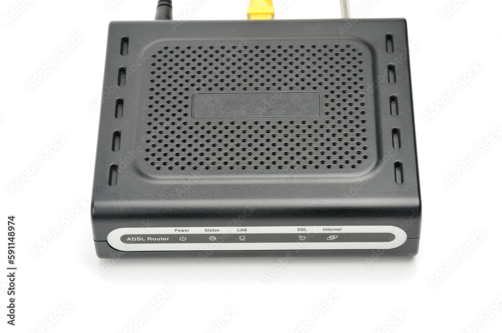 Router modem for connecting to the local and global Internet on a white background Router modem for connecting to the local and global Internet on a white background