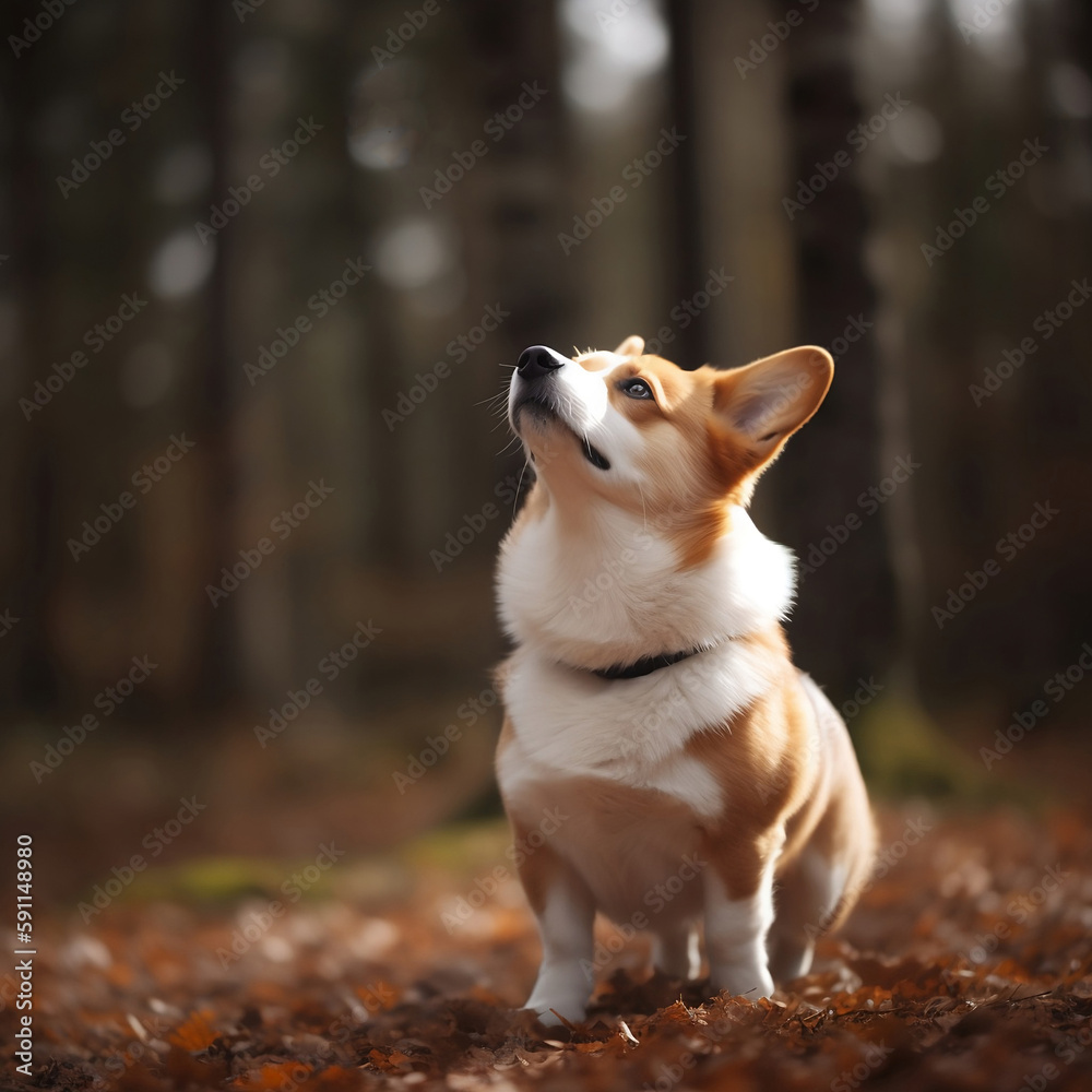 photo of Welsh Corgi looking up created using generative artificial intelligence tools.