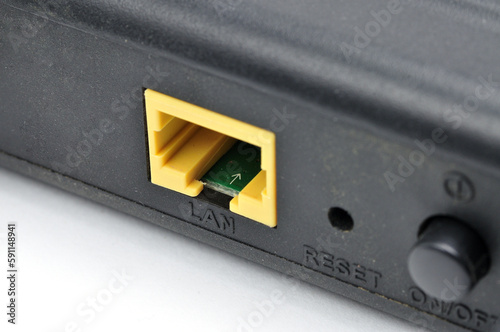 LAN cable with RJ45 plug on a white background