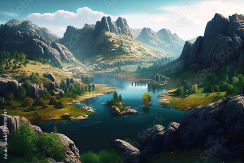 Bosnia and Herzegovina landscape with beautiful lake and mountains. Generative AI Art. Beautiful view.