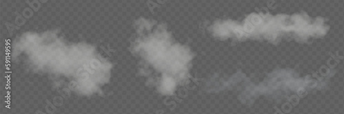 White smoke puff isolated on transparent background.. PNG. . Vector illustration