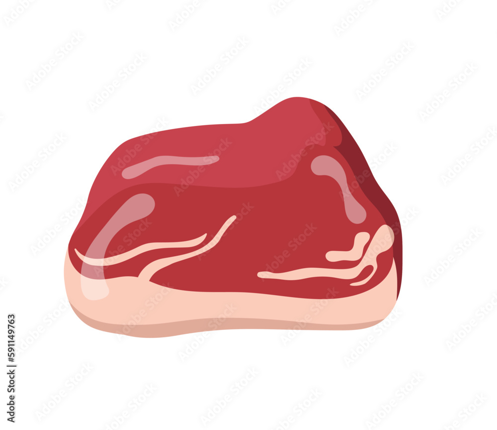 Concept Meat raw piece of meat. The illustration features a raw piece of meat as a meat product concept. Vector illustration.