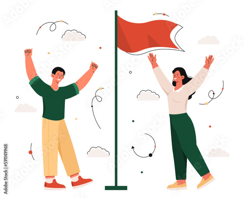 Businessman holding red flag