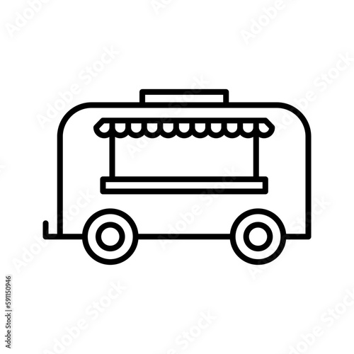 Food truck icon. Street coffee food truck shop. Wheel market stall, mobile cafe.