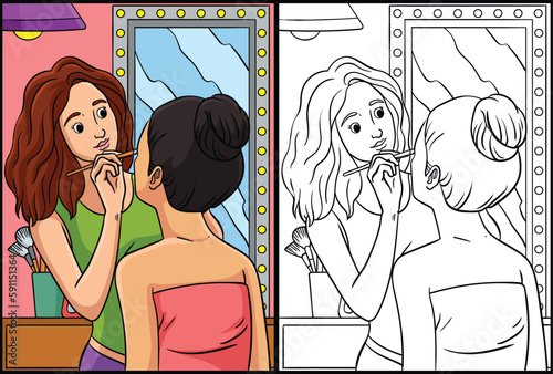 Makeup Artist Coloring Page Colored Illustration