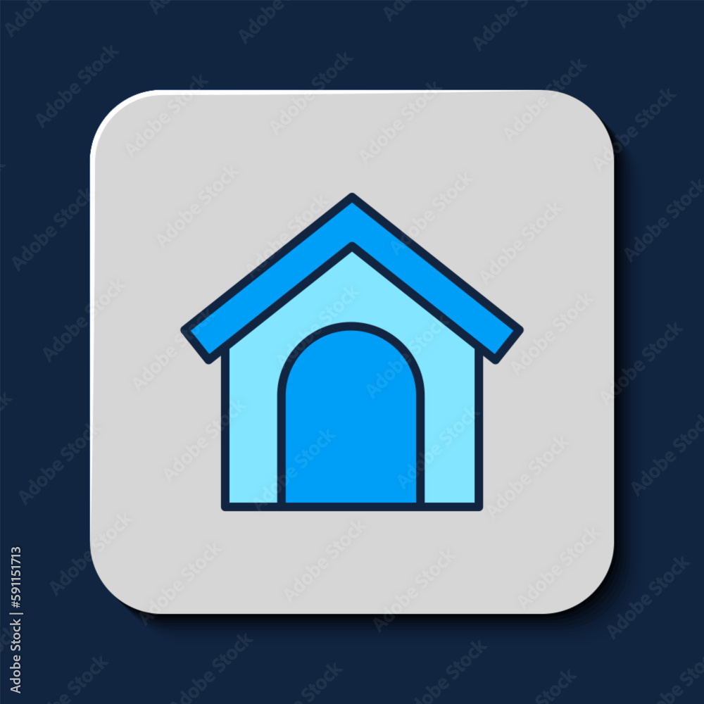 Filled outline Dog house icon isolated on blue background. Dog kennel. Vector Filled outline Dog house icon isolated on blue background. Dog kennel. Vector