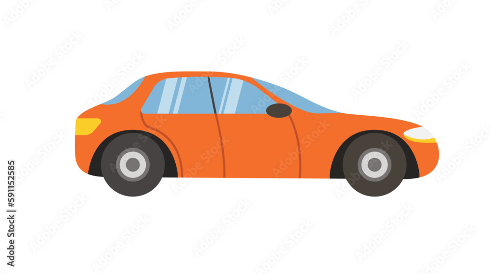 Concept Car. This is a flat, web-style cartoon illustration featuring an orange car on a white background. The concept is centered around the car's design. Vector illustration.