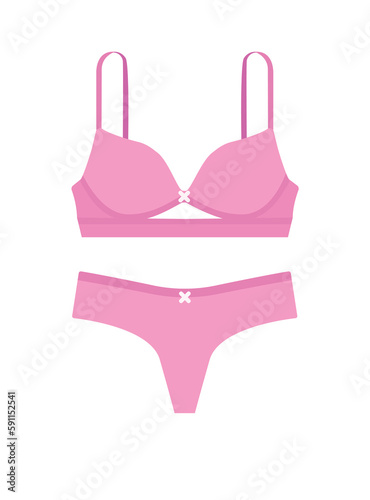 Concept Underwear women. This is a flat, web-ready cartoon illustration of pink underwear for women on a white background. Vector illustration.